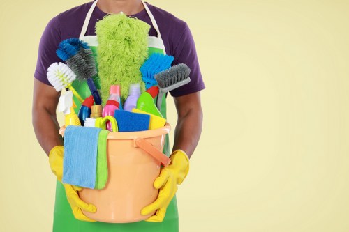 Carpet cleaning team preparing a safe work area