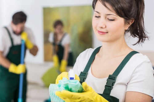 Carpet cleaner wearing PPE during a professional cleaning job