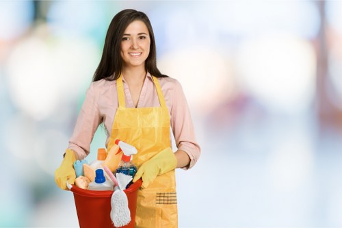 Professional carpet cleaner preparing a room for cleaning